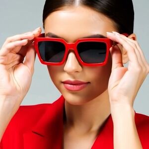 Sunglasses Rectangular Red Frame Light Weight Women Model Luxury Outdoor Female‎